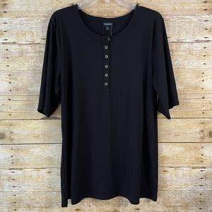 Torrid Black Rib Elbow Sleeve Henley Tee Top Scoop Neck Fitted NWT 3X